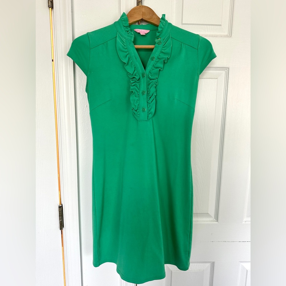 Lilly Pulitzer Deb Dress Ruffle Collar Shift Mini Dress Jade Green XS